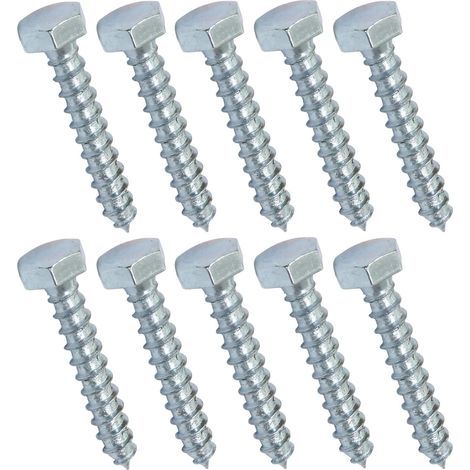 Lot de 10 - Tirefond/vis à bois M8x50mm - à tête hexagonale 6 pans - en acier-zingué - assemblage fixation charpente ossature contreplaqués agglomérés