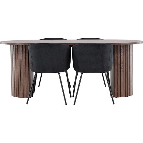 Härön ensemble pour salle à manger table 90x200cm et 4 chaises velours avec accoudoirs mocca. (1/5)