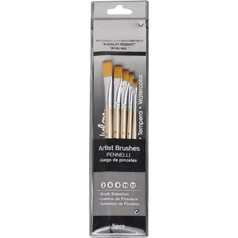 Lot de 5 pinceaux à aquarelle, poils en nylon, manche en bois, tube en cuivre, doré. (1/5)