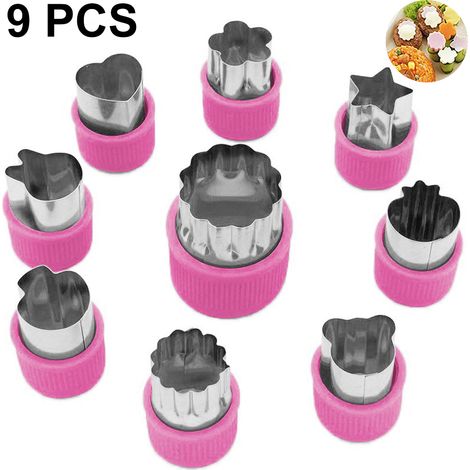 9 emporte-pièces en acier inoxydable : légumes, fruits, animaux, biscuits, etc. Poignée de protection pour enfants. (1/5)