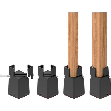 Réhausseurs de meubles noirs réglables de 7,5 cm avec clip pour pieds de lit, table, canapé et bureau. Robustes pour pieds de chaise de 2 à 4 cm. (1/5)