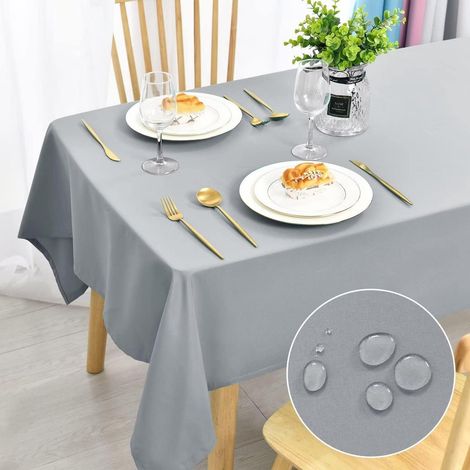 Nappe 140x300cm imperméable lavable anti-taches polyester gris rectangulaire
