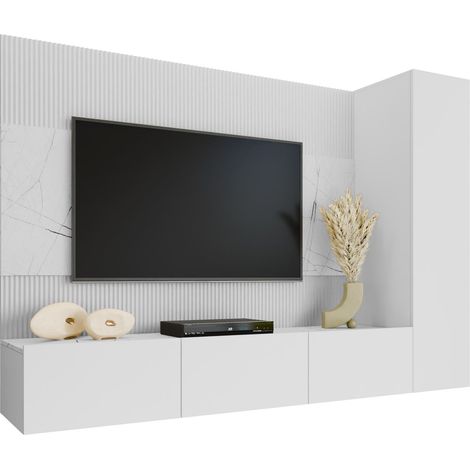 Conjunto de salón Comfivo Salix VI, Blanco + Mármol blanco