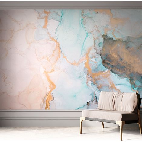 Tapete adhésive moderne pour salon et chambre à coucher Décoration rapide avec colle Vagues aquarellées 312x219 cm (1/5)