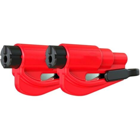 Car security key fob, window breaker and seatbelt cutter, emergency hammer (2-pack, red) (1/4)