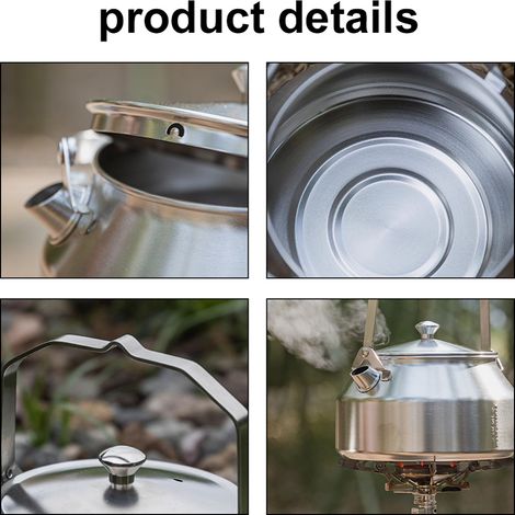 Bouilloire d'extérieur en acier inoxydable, poignée anti-brûlure, café de Camping, cuiseur de pique-nique, théière 1L, accessoire de cuisine (1/5)
