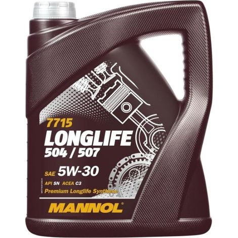 Huile moteur - 5W30 Mannol 7715 Longlife 504/507 (7715 OEM pour VW, Audi, Skoda) 5L