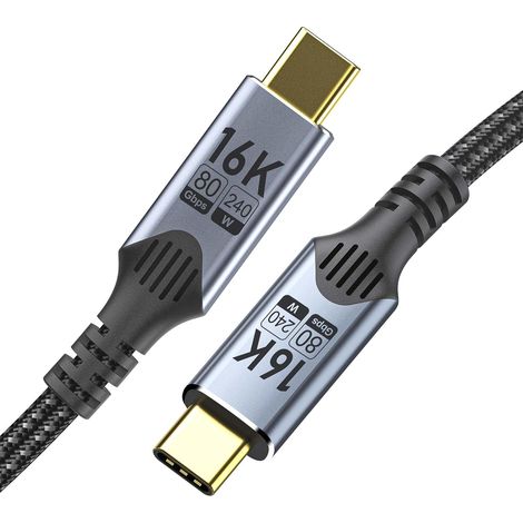 Câble USB C court 0,3 M compatible thunderbolt 5, 240W PD 3.1 cable usb c charge rapide, 80 Gbps data Chargeur Type C Nylon Tressé,Transmission vidéo 16K/8K/4K compatible thunderbolt 4/3 (1/5)