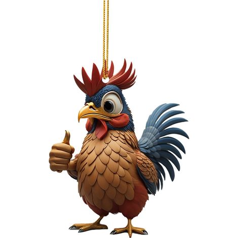Coq Dessiné - Décoration Suspendue Pour Arbre De Noël Fenêtre Porte Voiture Sac À Dos - 1 Pièce (1/5)