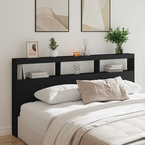 Tête de lit avec armoire LED RVB en bois d’ingénierie noir 200 x 17 x 102 cm - PANGIVO (1/5)