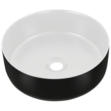 Vasque à poser en céramique - Blanc et noir - D 36 x H 13 cm - Livraison gratuite (1/5)