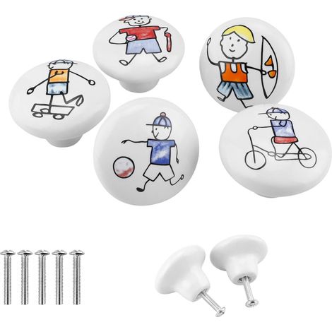 Lot de 5 boutons d'armoire blancs avec motifs d'action Bouton d'armoire Toucher lisse Bouton de porte Armoire Montage à vis Convient pour les armoires, les coiffeuses, les armoires à (1/5)