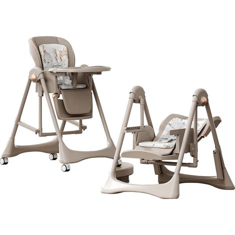 Chaise haute, fonctionnalité 2-en-1, plateau amovible, KHAKI (1/2)