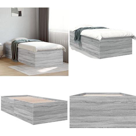 Cadre de lit sans matelas sonoma gris 100x200 cm - Cadre De Lit - Lit Double - Lit En Bois - Lit Moderne - Sommier - Home & Living (1/5)