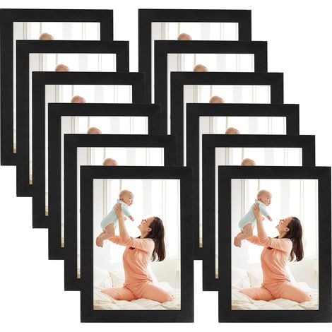 Lot de 12 cadres photo 4x6 pour réfrigérateur, feuilles de circuit imprimé améliorées avec dos auto-adhésif, ensemble de cadres photo noirs 4x6 pour compartiment de porte ou fenêtre de placard de rang (1/5)