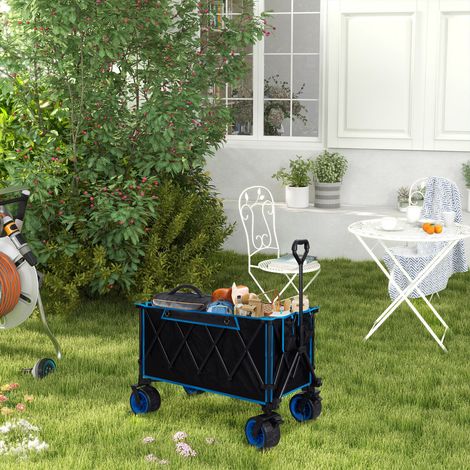 WOLTU Faltbar Bollerwagen Handwagen mit Bremsen Transportwagen klappbar Gartenwagen Strandwagen für alle Gelände, bis 240L 120kg belastbar, Schwarz+Blau (1/5)