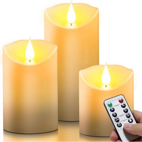 3pcs Bougies Led, Bougie Led Flamme Vacillante Avec Fonction De Minuterie à Distance, Bougies à Piles, Bougies Led à Tige, Bougies Lumineuses Sans Flamme, Bougie Tronquée (1/5)