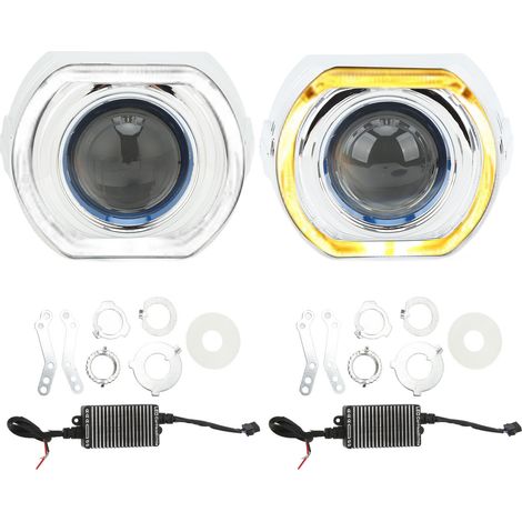 Umrüstsatz für Autoscheinwerfer mit Bi-LED-Projektorlinsen (Fern-/Abblendlicht, 6000K, Blinker, Tagfahrlicht, 3 Zoll, 12V) und weißer und gelber Abdeckung (1 Paar). (1/3)