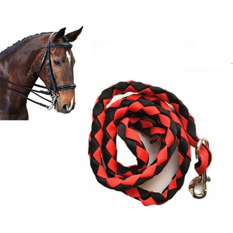 laisse équestre en coton solide de 2 m avec crochet facile à clipser, rouge et noir
