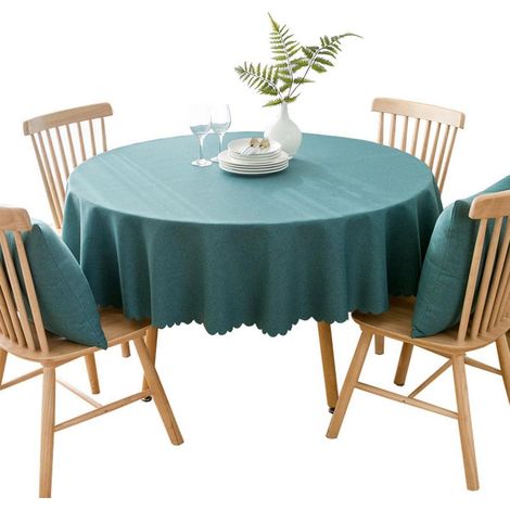 Nappe ronde coton lin 240cm bleu paon déperlante intérieur & extérieur