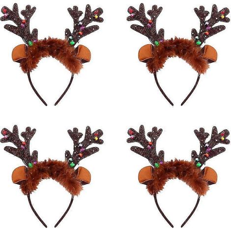 Ensemble de 4 serre-têtes de Noël à LED en forme de bois de cerf pour femmes et enfants (1/4)