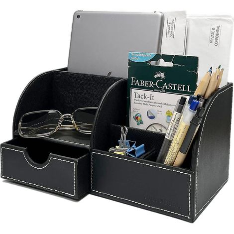 Unionbasic Schreibtisch-Organizer, Multifunktionaler Schreibtisch-Organizer aus Leder, Stiftehalter – Visitenkarten-/Stifte-/Bleistift-/Handy-/Schreibwarenhalter StoraBlack Revised (1/5)