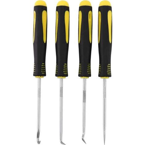 4 pièces grattoir crochet outil ensemble huile joint extracteur caoutchouc joint torique crochet joint joint tournevis main outil de retrait outils noir et jaune (1/5)