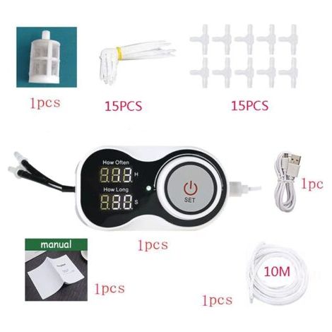 Kit d'arrosage automatique d'intérieur, kit d'irrigation goutte à goutte automatique pour jusqu'à 15 plantes, kit d'irrigation goutte à goutte pour plantes d'intérieur, kit d'arrosage automatique ave