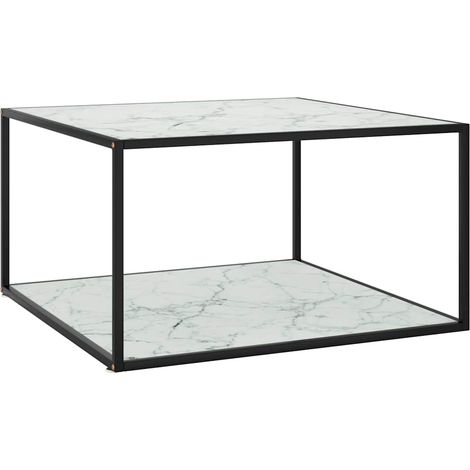 vidaXL Table basse Noir avec verre marbre blanc 90x90x50 cm (1/5)