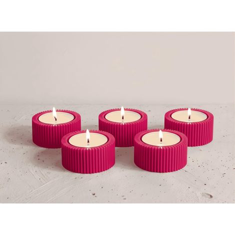 Lot de 5 photophores - Design moderne - Plastique bio - Rose - Hauteur : 2,5 cm (1/5)