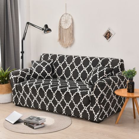 Housse de Canapé 2 Place 150 185cm Couverture Canapé avec Accoudoirs Moderne Couvre Canapé Elastique Universelle Revêtement de Canapé Housse de Protection carreaux gris foncé (1/3)