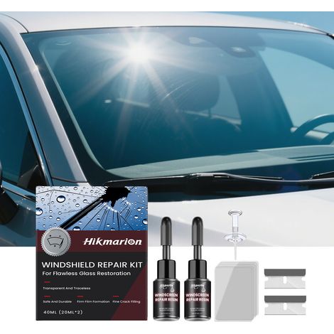 Autoscheiben-Reparaturset für die tägliche Reparatur, Instandsetzung und Wartung von gerissenen Autoscheiben – Glasreparaturkleber 40 ml (2 x 20 ml) + Härterfolie 5 Blatt + Klingen 2 + Nadel 1 -- BIEM (1/5)