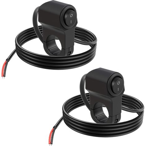 2PCS 12V Moto ATV Interrupteur de Phare de Guidon étanche Phares Antibrouillard, Freins, Vélo Électrique, Scooter, ATV Quad avec câble 50 cm (1/5)