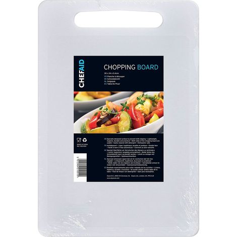 Planche à Découper Plastique Blanche 35 x 24 cm Antidérapante Compatible Lave Vaisselle avec Poignée Planche de Cuisine (1/5)