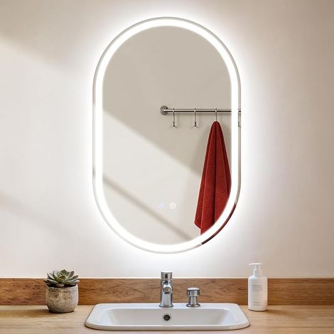 GBLY Ovaler Badspiegel mit LED Beleuchtung 50x80 cm Touch Schalter Entfogger IP44 3000K-6500K Dimmbar Wandspiegel
