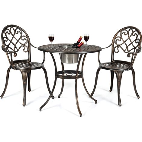 Ensemble Bistrot 3 Pièces Fonte d'Aluminium avec Seau à Glace Chaise Accoudoir CW88294 (1/2)