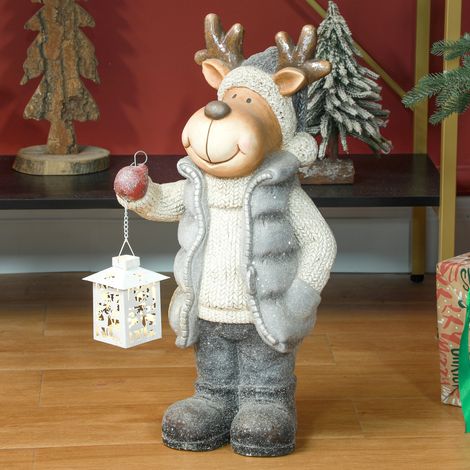 Décoration de Noël, renne avec lanterne, LED, fonctionne sur piles, 25,5 x 19,5 x 52 cm (1/5)