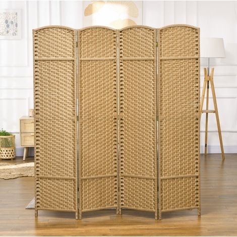 Biombo plegable de 4 paneles de madera y polipropileno color natural (1/5)