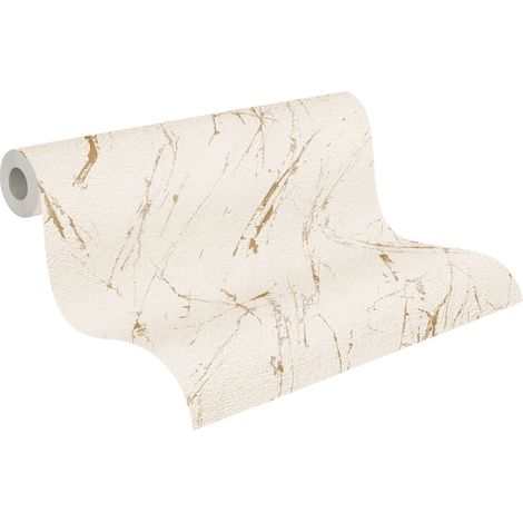 Papier peint intissé effet marbre beige et or – Tapisserie moderne pour couloir et salon – Vinyle écologique 53cm x 10,05m