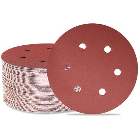 Lot de 50 disques de ponçage 150 mm 6 trous Grain 180 Papier abrasif Orbital aléatoire pour travail du bois, automobile, métal (1/5)