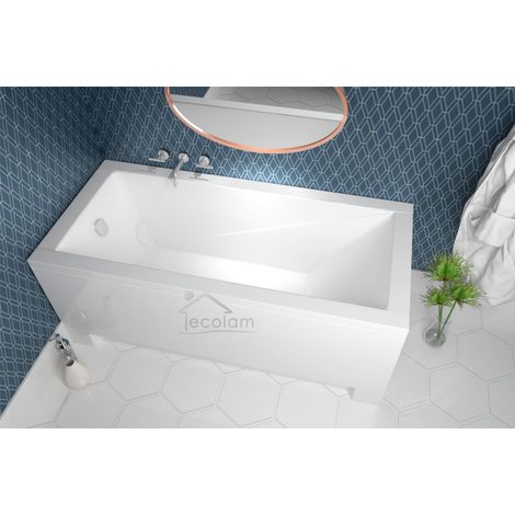 ECOLAM Baignoire rectangle acrylique Modern 180x80 cm habillage en acrylique, siphon et silicone, fabriqué dans l'UE (1/5)