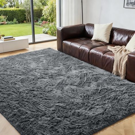 Tapis Salon Chambre Shaggy 90X150CM Gris Tapis avable avec Le Fond Antidérapant pour Doux Carpet Poil (1/5)