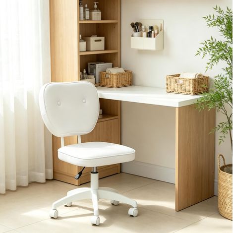 Chaise de bureau blanche pivotante réglable en hauteur 46 x 59 x 82-92 cm OKWISH (1/5)