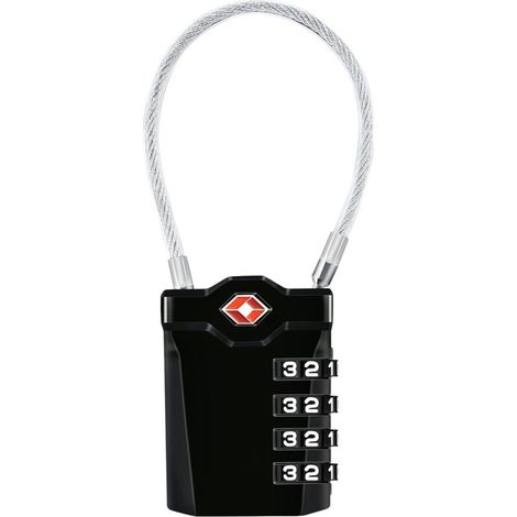 ZVD Cadenas à bagages, Lot de 2 voyage à combinaison à 4 chiffres Cadenas à combinaison de 14 cm de câble flexible pour valise, sacoche de bagage, etc. (Noir, 1 Pack) (1/4)
