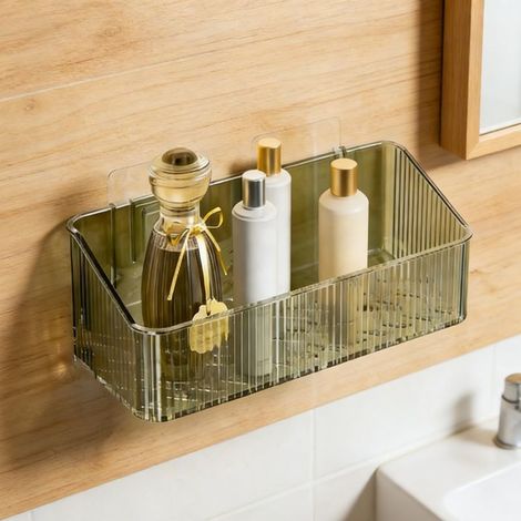 Étagère de douche de luxe légère, étagère de rangement pour salle de bain en PET, organisateur de lavabo, support de drainage multifonctionnel, vert (1/5)