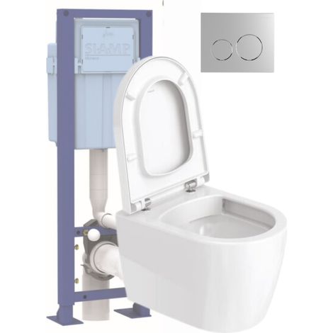 Pack inodoro suspendido DURAVIT D-code con asiento anticaída sintético + estructura soporte SIAMP + mando cromado