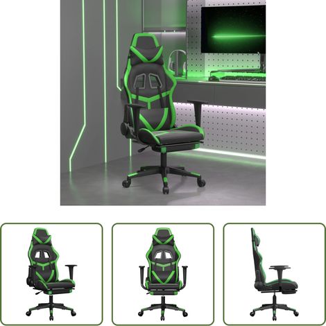 vidaXL Gamingstuhl Kunstleder - Gaming-Stuhl mit Fußstütze Schwarz und Grün Kunstleder (1/5)