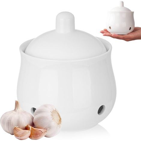 Vaso per aglio in ceramica: contenitore per aglio con coperchio e fori di ventilazione, 372295428089450 ml, traspirante, 11,4 x 9,5 cm (1/5)