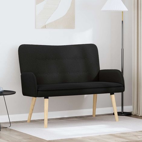 Canapé 2 places en bouclé noir, pieds marron, 115 x 61 x 87 cm - PANGIVO (1/5)