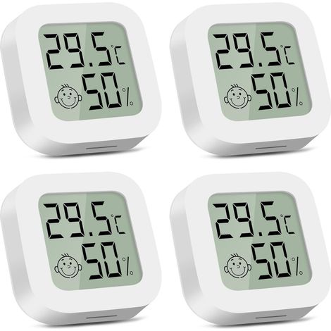 Thermomètre hygromètre interieur, 4 Pièces Mini Thermometre Digital, Moniteur de Température pour Chambre de Bébé, Bureau, Salon, Serre, Rangement, Sous-sol, Cave à Vin (Blanc) (1/5)